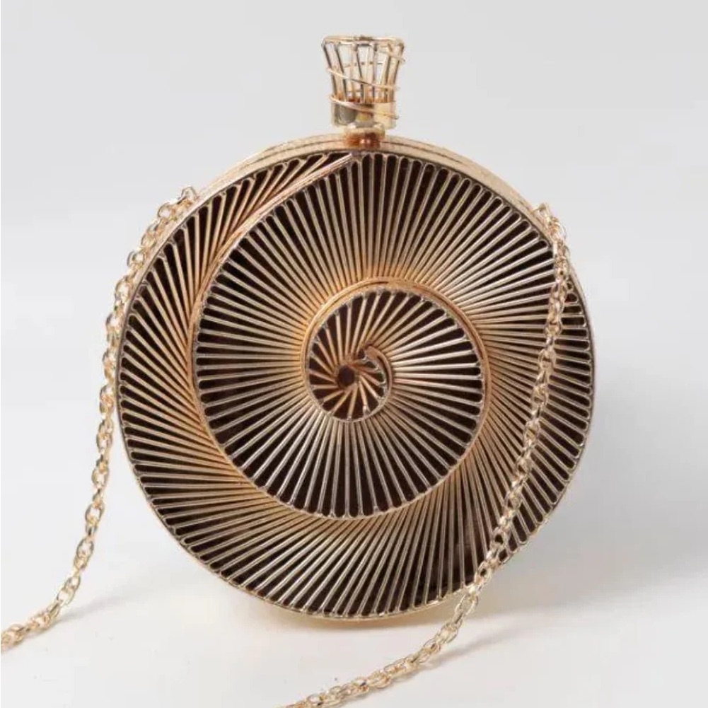 Gold Spiral Design Round Clutch